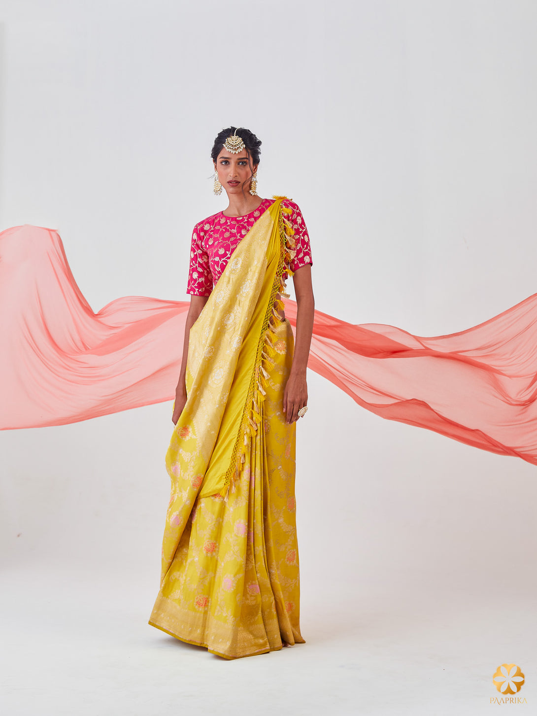 Beautiful Drape of Luxurious Pastel Yellow Banarasi Saree - Timeless Beauty and Elegance.