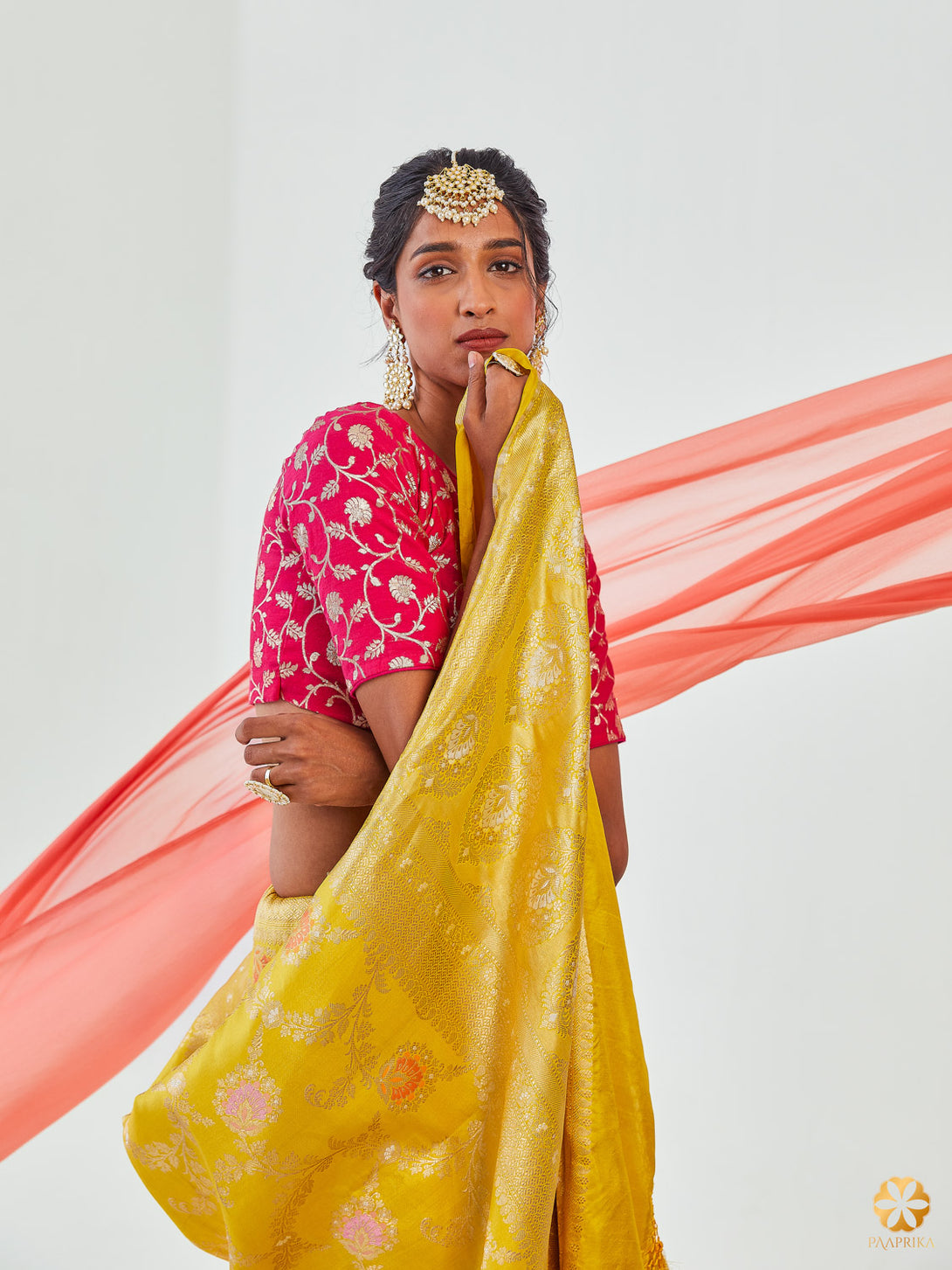 A Stylish Woman Wearing Stunning Handwoven Pastel Yellow