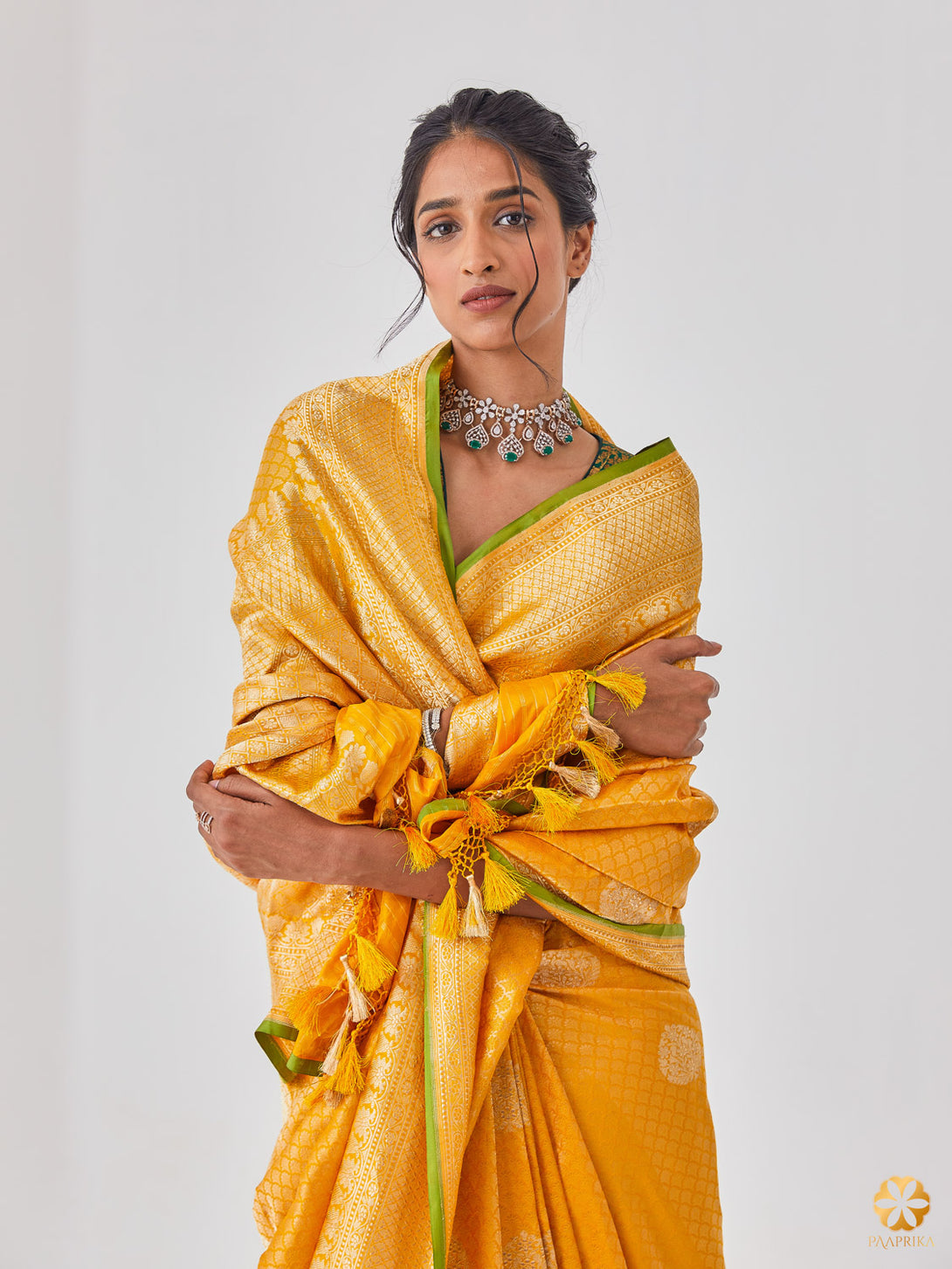 Timeless Sandal Yellow Banarasi Saree - Elegance and Charm Personified.