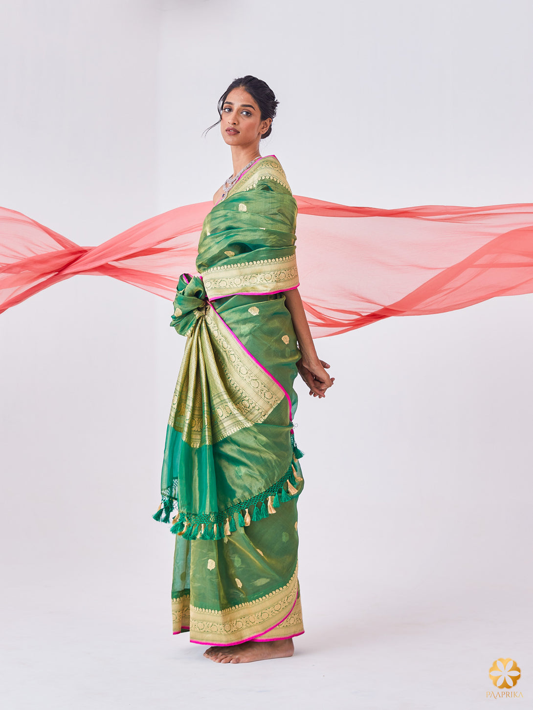 Elegant Drape of Exquisite Handwoven Tissue Saree - Richness and Opulence in Every Fold.