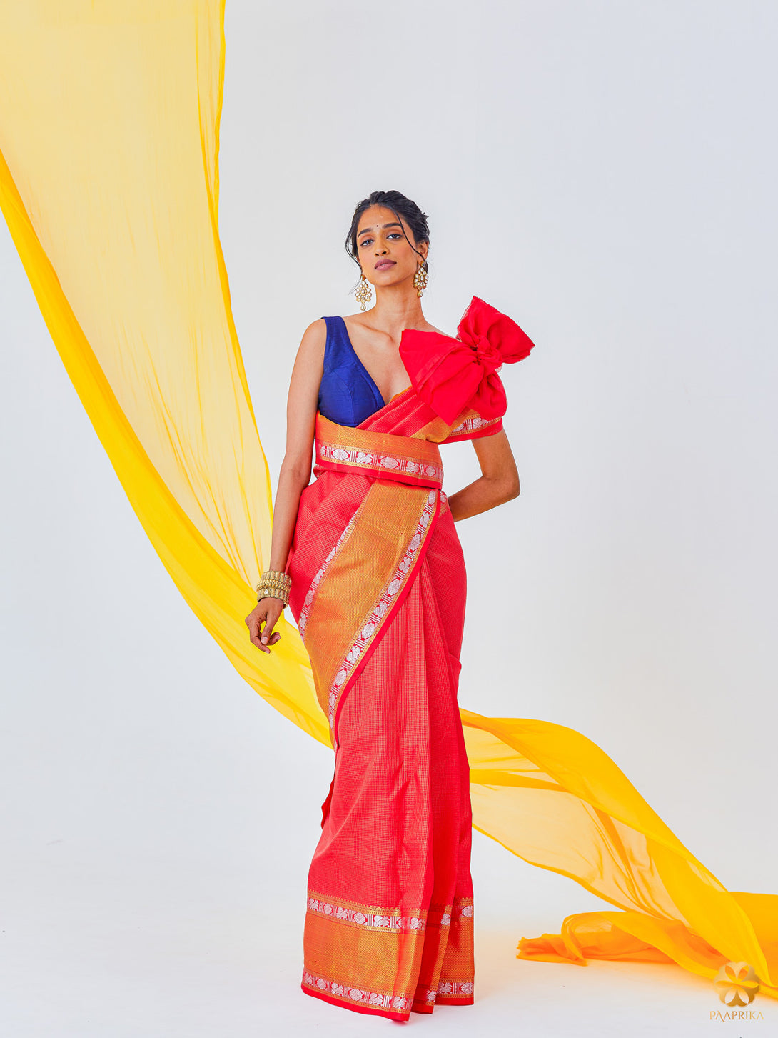 Exquisite Red Kanjivaram Saree with Small Checks - Elegance and Tradition Combined.