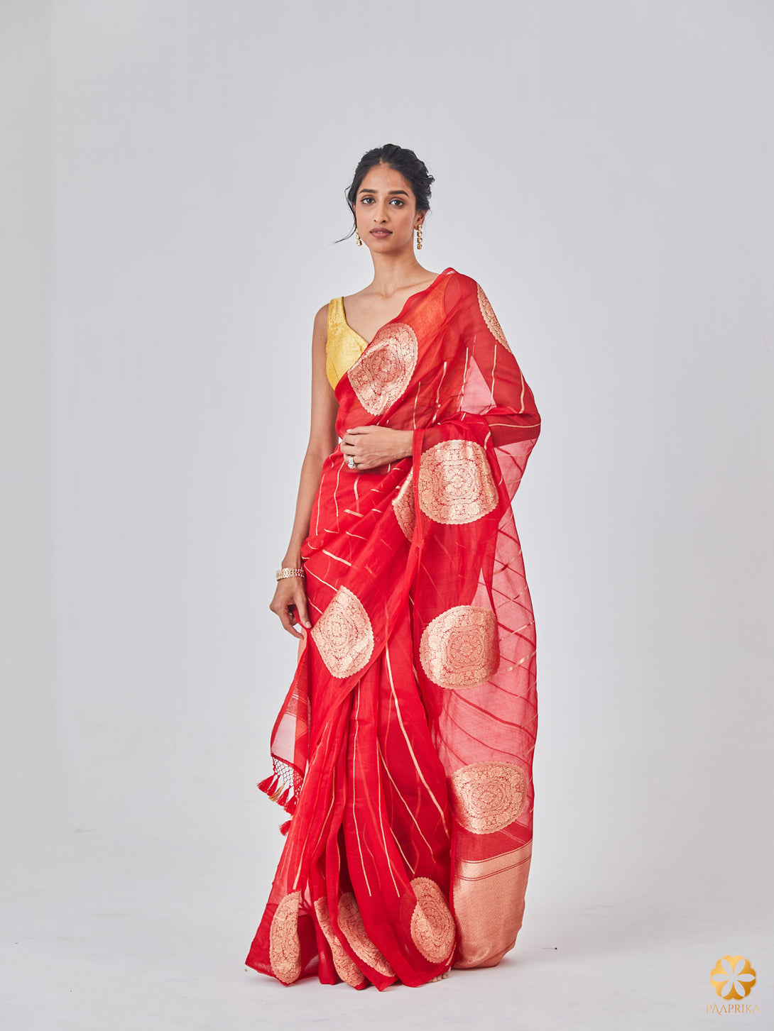 Gorgeous Hot Red Banarasi Kora Organza Saree - Elegance and Allure Unveiled.