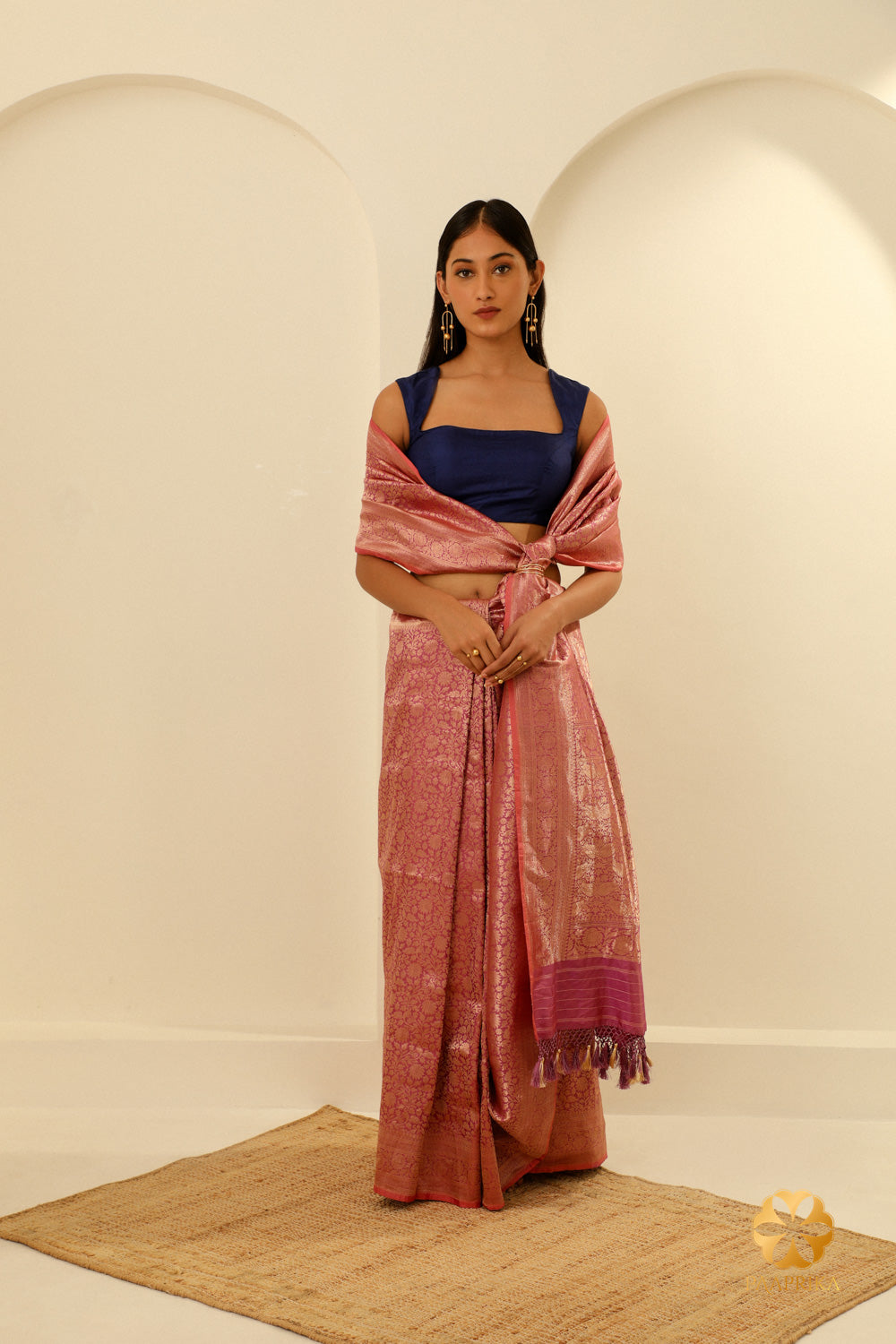 Dark Lilac Banarasi Brocade Saree at a special occasion, embodying the cultural richness and artistic beauty of this exquisite ensemble.