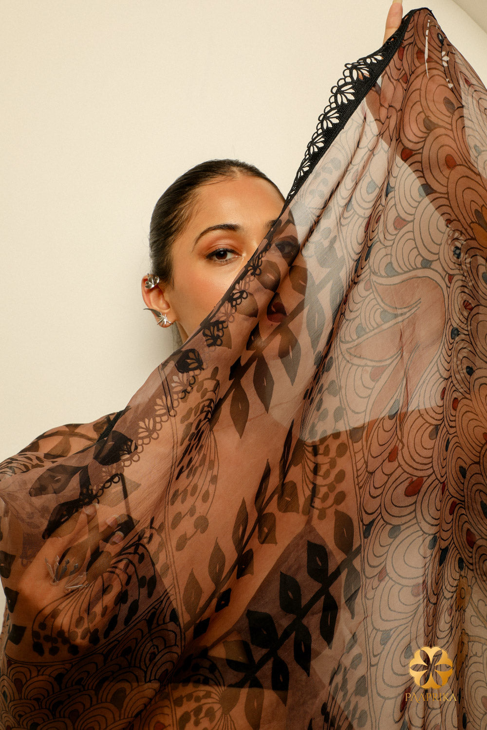 Woman Wearing Contemporary Eco-Friendly Organza Saree - A Fashion Statement with a Natural Twist