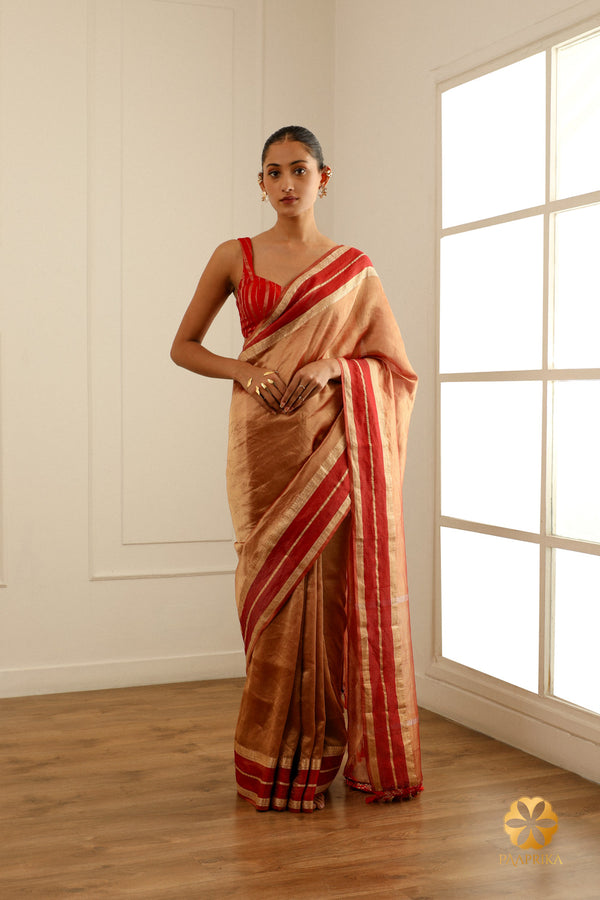 The saree being worn at a formal event, highlighting its versatility and refined charm.