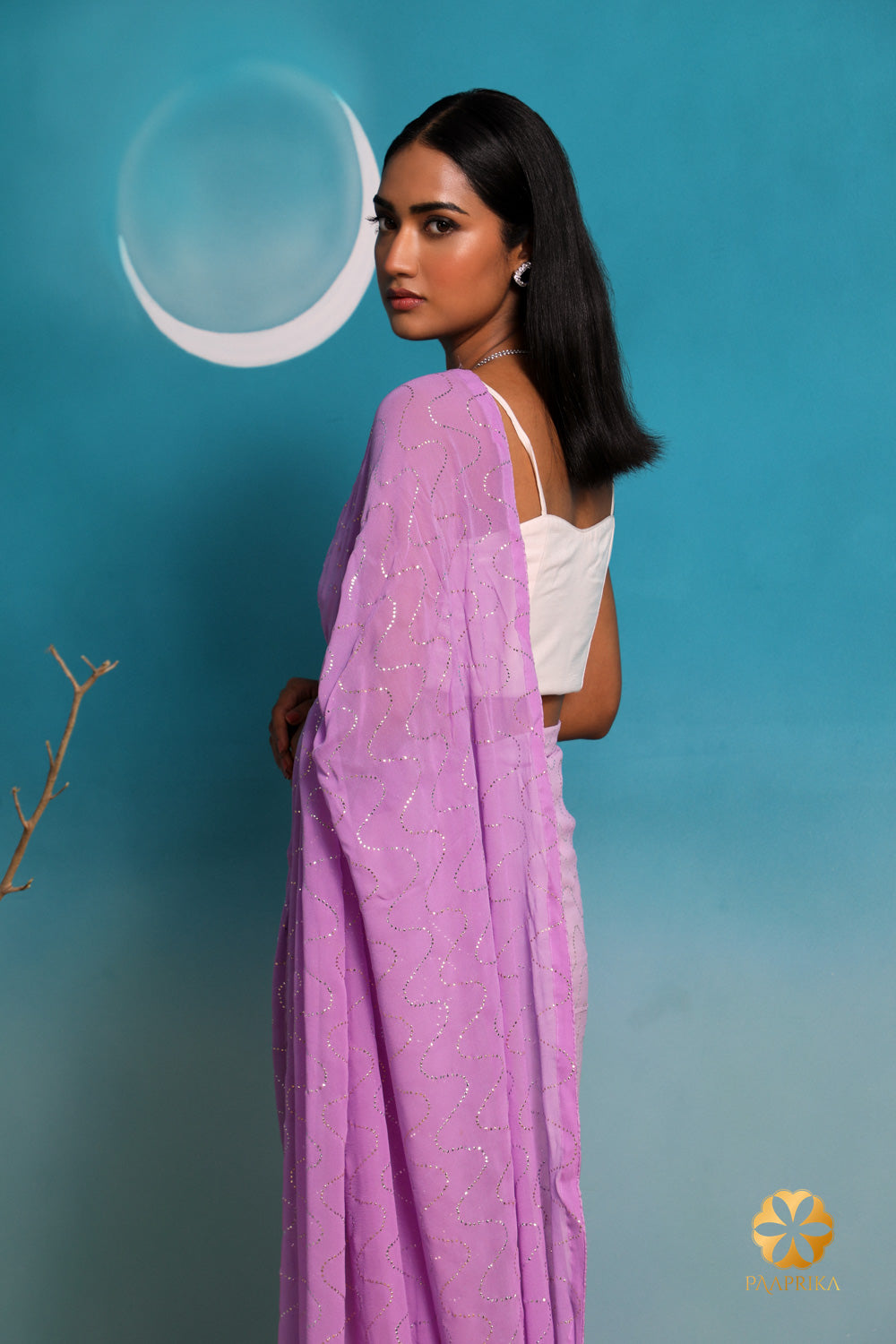 Graceful lavender ombre saree adorned with delicate mukaish embroidery - Stand out with this beautiful design