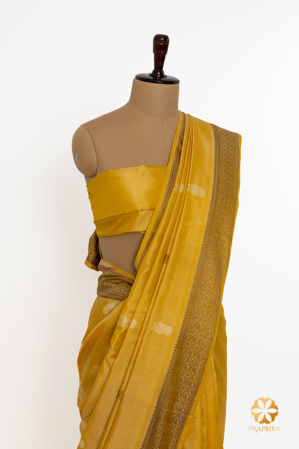 Mustard Thread Kanjivaram Saree With Gandaberunda Motif Detailing