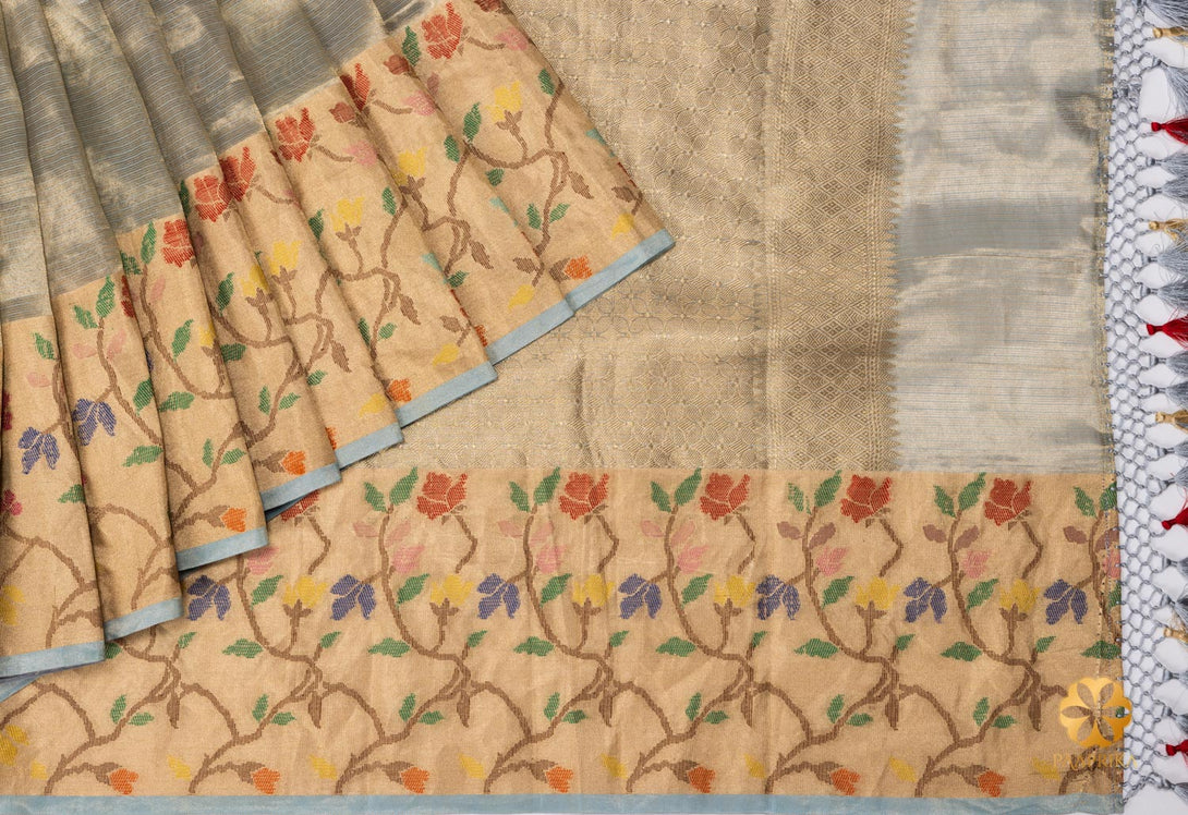 A side view of the saree, showcasing the stunning Minakari work.