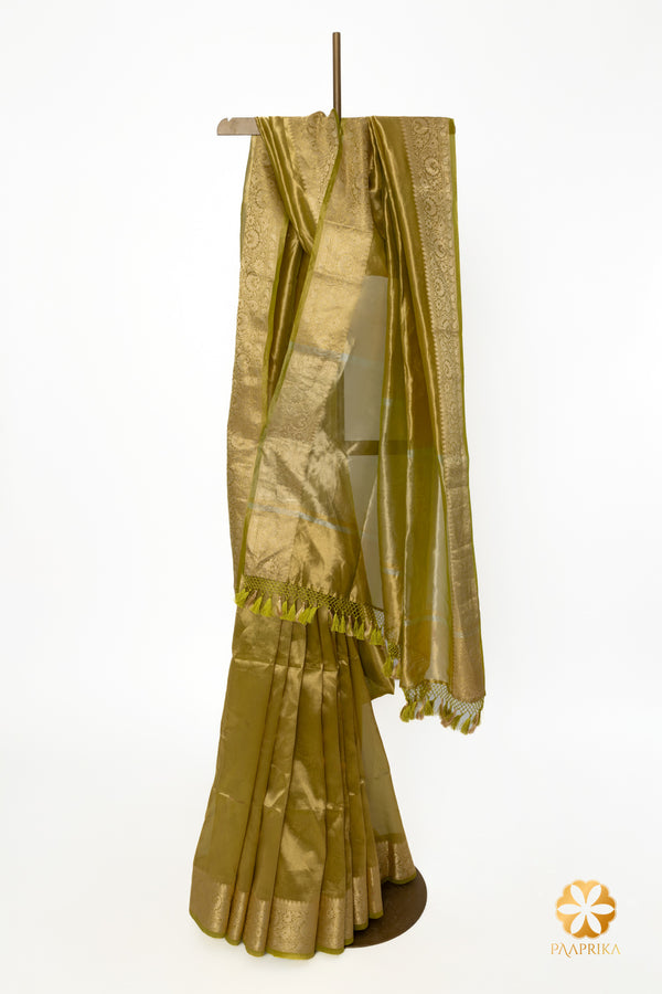 Charming Green Handcrafted Tissue Saree