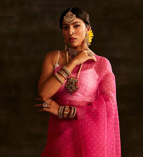 Pink Saree – Bahuji - Online Fashion & Lifestyle Store