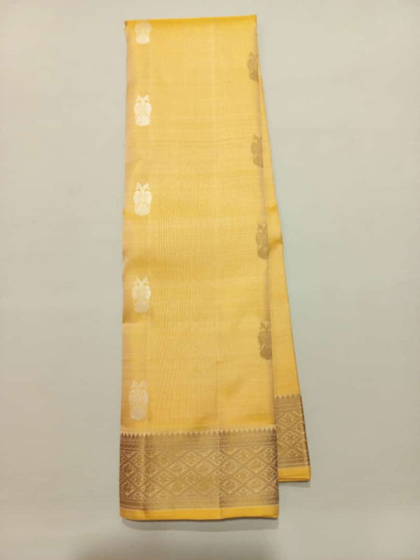 Pastel Yellow Thread Kanjivaram Saree With Gandaberunda Motif Detailing