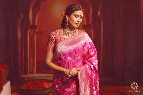 Pink Pure Silk Handwoven Banarasi Saree