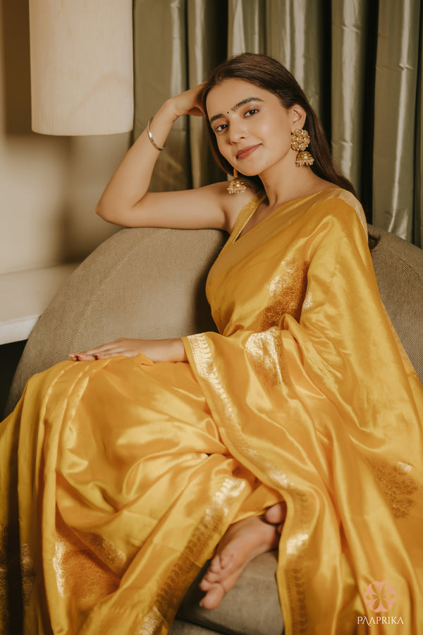 Yellow Banarasi Handwoven Spunsilk Saree