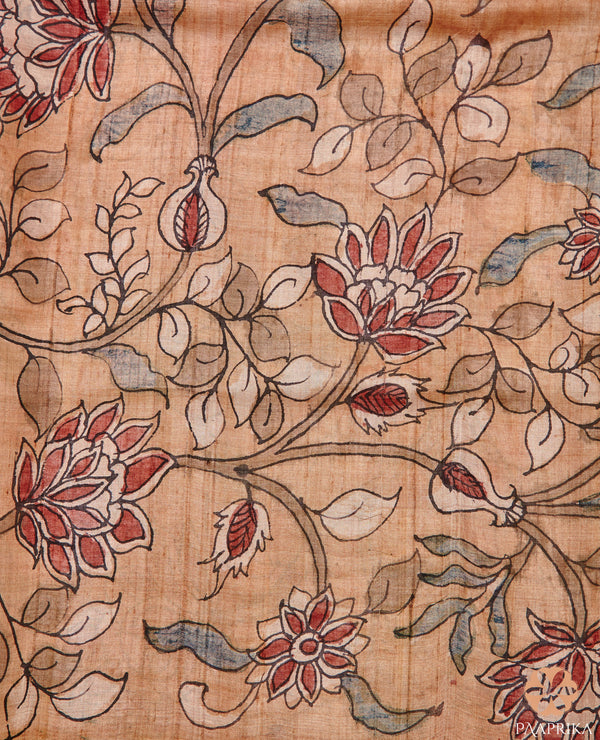 Butterscotch Tussar Silk Blouse Fabric with Natural Kalamkari